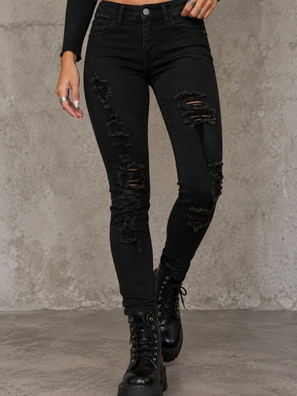 Hollister Black Distressed Ripped Skinny Jeans Y2K Grunge